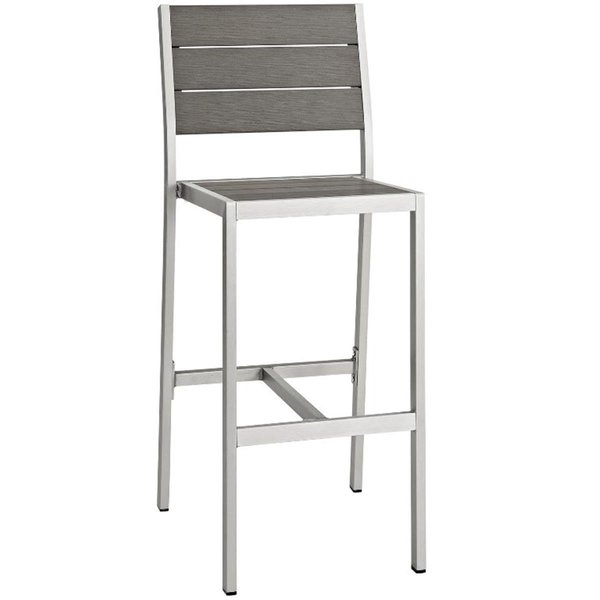 Modway Shore Outdoor Patio Aluminum Armless Bar Stool, Silver and Gray EEI-2255-SLV-GRY